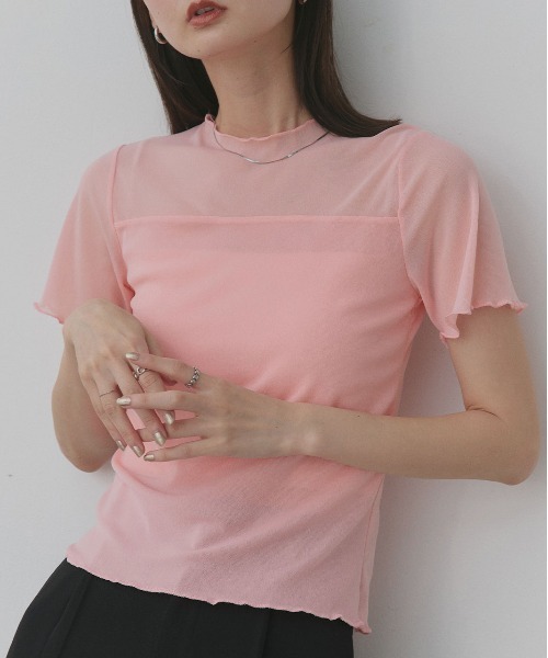 ad thie(アドティエ)の「ハーフスリーブ メローシアートップス(Tシャツ/カットソー・レディース・チャコール/ピンク/ライトグリーン/オフホワイト/ブラック/ブラウン/スモークピンク/ライトブルー・FREE/MEDIUM/LARGE)」の7枚目の写真