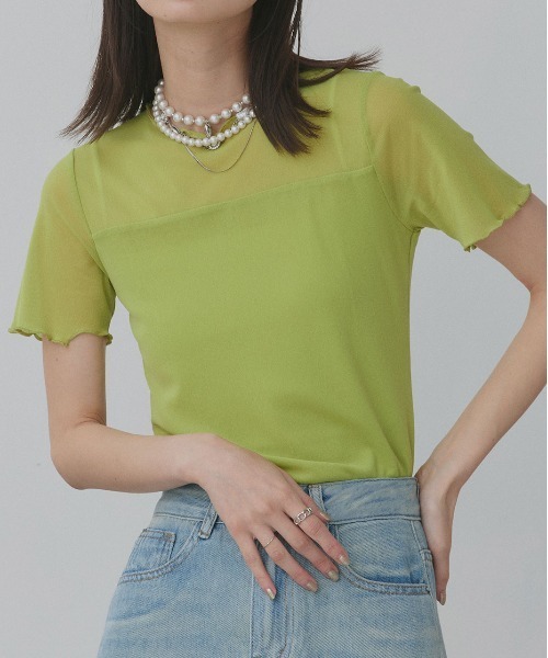 ad thie(アドティエ)の「ハーフスリーブ メローシアートップス(Tシャツ/カットソー・レディース・チャコール/ピンク/ライトグリーン/オフホワイト/ブラック/ブラウン/スモークピンク/ライトブルー・FREE/MEDIUM/LARGE)」の6枚目の写真