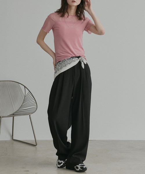 ad thie(アドティエ)の「ハーフスリーブ メローシアートップス(Tシャツ/カットソー・レディース・チャコール/ピンク/ライトグリーン/オフホワイト/ブラック/ブラウン/スモークピンク/ライトブルー・FREE/MEDIUM/LARGE)」の10枚目の写真