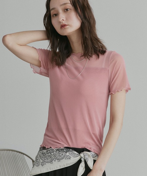 ad thie(アドティエ)の「ハーフスリーブ メローシアートップス(Tシャツ/カットソー・レディース・チャコール/ピンク/ライトグリーン/オフホワイト/ブラック/ブラウン/スモークピンク/ライトブルー・FREE/MEDIUM/LARGE)」の12枚目の写真