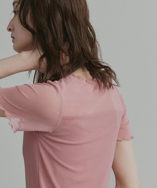 ad thie(アドティエ)の「ハーフスリーブ メローシアートップス(Tシャツ/カットソー・レディース・チャコール/ピンク/ライトグリーン/オフホワイト/ブラック/ブラウン/スモークピンク/ライトブルー・FREE/MEDIUM/LARGE)」の13枚目の写真