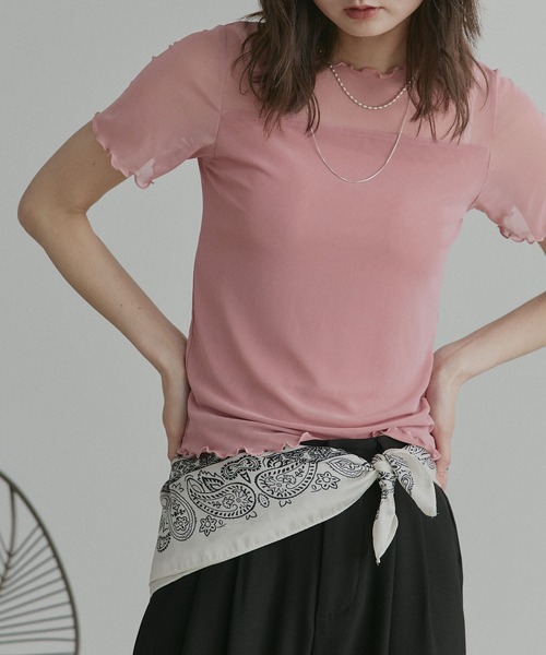 ad thie(アドティエ)の「ハーフスリーブ メローシアートップス(Tシャツ/カットソー・レディース・チャコール/ピンク/ライトグリーン/オフホワイト/ブラック/ブラウン/スモークピンク/ライトブルー・FREE/MEDIUM/LARGE)」の14枚目の写真