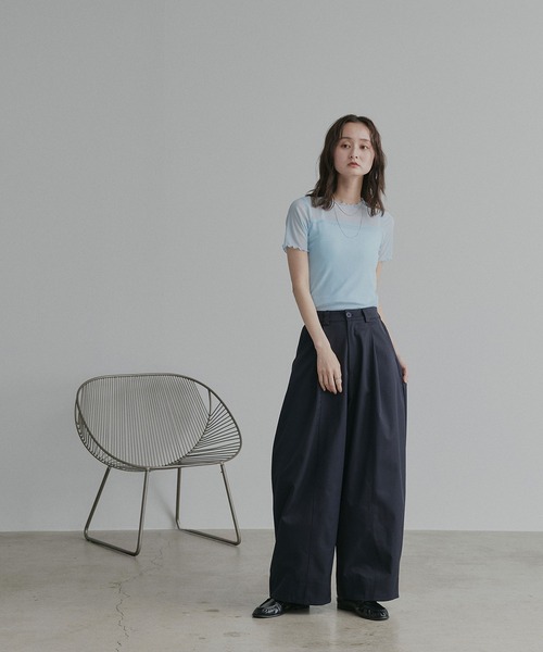 ad thie(アドティエ)の「ハーフスリーブ メローシアートップス(Tシャツ/カットソー・レディース・チャコール/ピンク/ライトグリーン/オフホワイト/ブラック/ブラウン/スモークピンク/ライトブルー・FREE/MEDIUM/LARGE)」の18枚目の写真