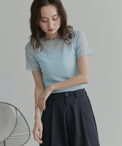 ad thie(アドティエ)の「ハーフスリーブ メローシアートップス(Tシャツ/カットソー・レディース・チャコール/ピンク/ライトグリーン/オフホワイト/ブラック/ブラウン/スモークピンク/ライトブルー・FREE/MEDIUM/LARGE)」の20枚目の写真