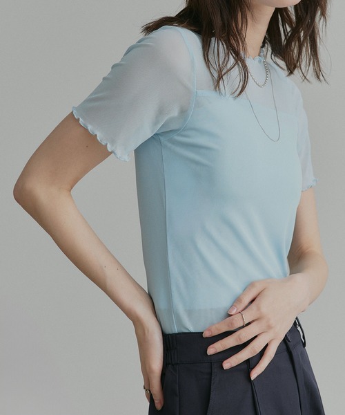 ad thie(アドティエ)の「ハーフスリーブ メローシアートップス(Tシャツ/カットソー・レディース・チャコール/ピンク/ライトグリーン/オフホワイト/ブラック/ブラウン/スモークピンク/ライトブルー・FREE/MEDIUM/LARGE)」の21枚目の写真