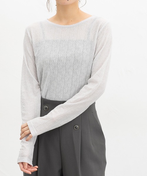 Honeys(ハニーズ)の「レーストップス(Tシャツ/カットソー・レディース・スモーキーグリーン系/アイボリー/ブラック/ライトグレー・M/LL/L/S)」の2枚目の写真