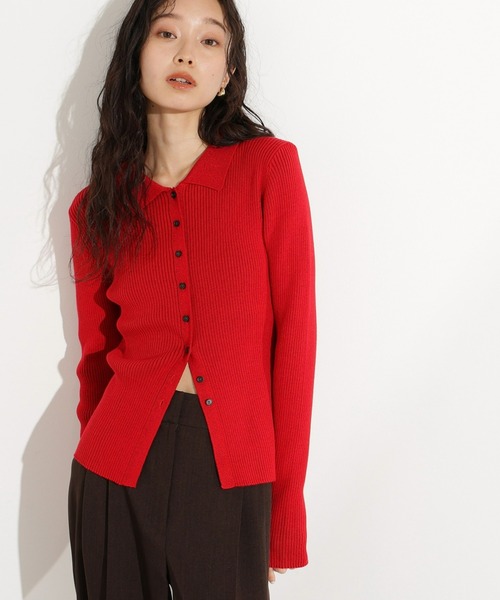 N.(N. Natural Beauty Basic)(エヌエヌナチュラルビューティーベーシック)の「ポロカラーリブニット(ポロシャツ・レディース・レッド/ブルー/グレー・MEDIUM)」の3枚目の写真