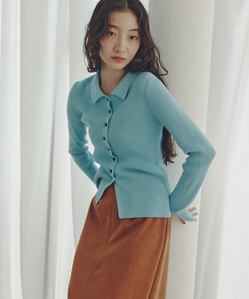 N.(N. Natural Beauty Basic)(エヌエヌナチュラルビューティーベーシック)の「ポロカラーリブニット(ポロシャツ・レディース・レッド/ブルー/グレー・MEDIUM)」の1枚目の写真