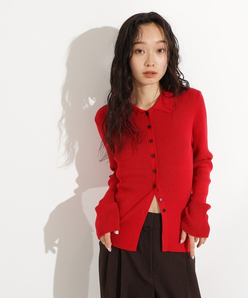 N.(N. Natural Beauty Basic)(エヌエヌナチュラルビューティーベーシック)の「ポロカラーリブニット(ポロシャツ・レディース・レッド/ブルー/グレー・MEDIUM)」の7枚目の写真