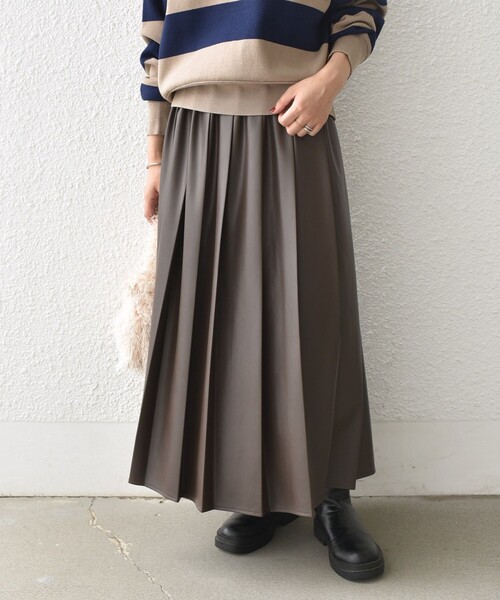 ブラックプリーツスカート 合成皮革 シップスカラーズ SHIPS Colors SHIPS Colors:合成皮革 ワイド