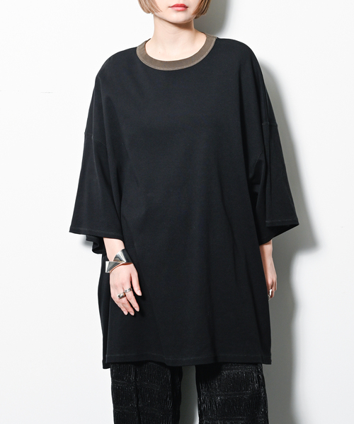 CITYSHOP（シティーショップ）の「FRAISE OVERSIZED TEE：Tシャツ（Tシャツ/カットソー・レディース・ベージュ/ブラック・FREE）」の2枚目の写真