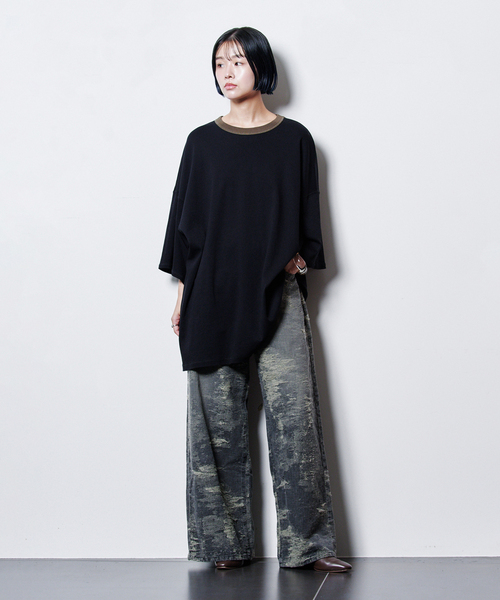 CITYSHOP（シティーショップ）の「FRAISE OVERSIZED TEE：Tシャツ（Tシャツ/カットソー・レディース・ベージュ/ブラック・FREE）」の4枚目の写真