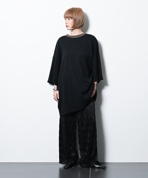 CITYSHOP（シティーショップ）の「FRAISE OVERSIZED TEE：Tシャツ（Tシャツ/カットソー・レディース・ベージュ/ブラック・FREE）」の8枚目の写真