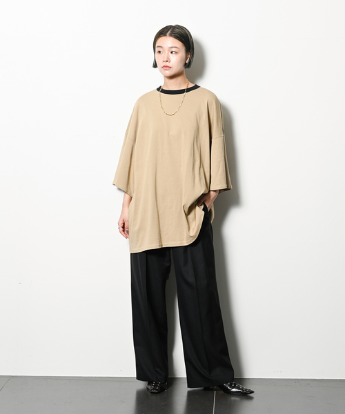 CITYSHOP（シティーショップ）の「FRAISE OVERSIZED TEE：Tシャツ（Tシャツ/カットソー・レディース・ベージュ/ブラック・FREE）」の11枚目の写真