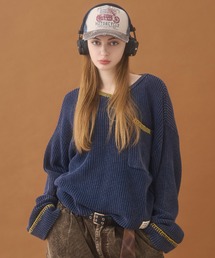 PLAN To（プラントゥ）の「Short Length Color Stitch V-neck Knit / 短丈カラーステッチVネックニット（ニット/セーター）」