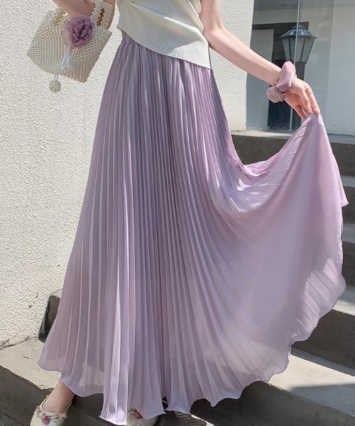Aelina(エリナ)の「ウエストゴム付きハイウエストプリーツスカート(スカート・レディース・ブルー/パープル/ホワイト/ピンク/ブラック・S/L/M)」の15枚目の写真