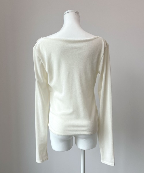 CHARME BY MICOLA(シャルムバイミコラ)の「大人な華やかさ♪シアーフロッキードレープトップス≪指穴付き≫(Tシャツ/カットソー・レディース・ブラック/オフホワイト/ピンク・FREE)」の5枚目の写真