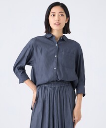 【ウォッシャブル】割繊シャンブレーブラウス