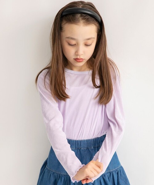 EDWIN（エドウィン）の「【Ou? by EDWIN】ベロア調シアー長袖Tシャツ（Tシャツ/カットソー・キッズ・ブラウン/ラベンダー/オフホワイト・140/110/90/130/100/150/120）」の3枚目の写真