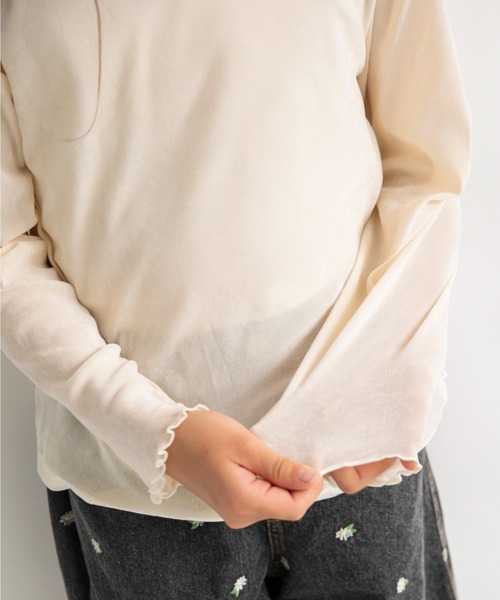 EDWIN（エドウィン）の「【Ou? by EDWIN】ベロア調シアー長袖Tシャツ（Tシャツ/カットソー・キッズ・ブラウン/ラベンダー/オフホワイト・140/110/90/130/100/150/120）」の11枚目の写真