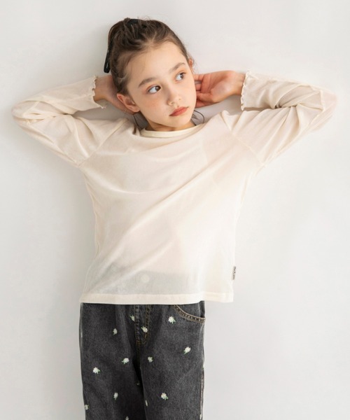 EDWIN（エドウィン）の「【Ou? by EDWIN】ベロア調シアー長袖Tシャツ（Tシャツ/カットソー・キッズ・ブラウン/ラベンダー/オフホワイト・140/110/90/130/100/150/120）」の10枚目の写真