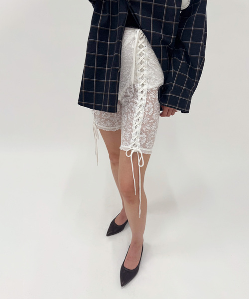 EDIT. FOR LULU（エディットフォールル）の「【YUHAN WANG/ユハン ワン】laced biker shorts（その他パンツ・レディース・ホワイト・SMALL/MEDIUM）」の3枚目の写真