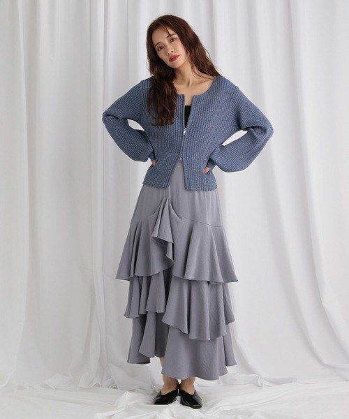 mysty woman（ミスティウーマン）の「ダブルジップラメニットカーディガン 575265（カーディガン/ボレロ・レディース・アイボリー/ピンクベージュ/グレイッシュブルー/ブラック・FREE）」の6枚目の写真