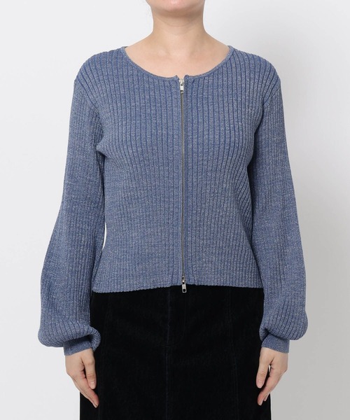 mysty woman（ミスティウーマン）の「ダブルジップラメニットカーディガン 575265（カーディガン/ボレロ・レディース・アイボリー/ピンクベージュ/グレイッシュブルー/ブラック・FREE）」の9枚目の写真
