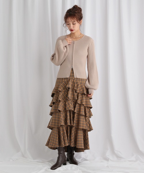 mysty woman（ミスティウーマン）の「ダブルジップラメニットカーディガン 575265（カーディガン/ボレロ・レディース・アイボリー/ピンクベージュ/グレイッシュブルー/ブラック・FREE）」の7枚目の写真