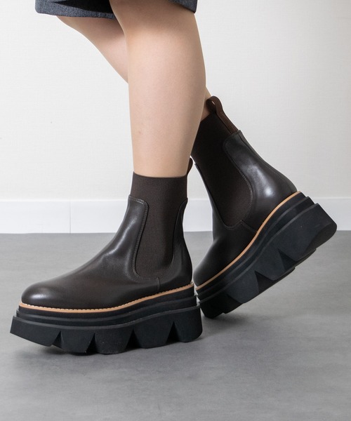PARADIS COULEUR（パラディクルール）の「【PARADIS COULEUR】ボリュームソールサイドゴアブーツ(353023)（ブーツ・レディース・ブラック/ブラック系その他/ダークブラウン・24/23.5/22.5/23/24.5）」の3枚目の写真