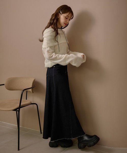 LAULEN(ローレン)の「loose nuance off shoulder knit /ルーズニュアンスオフショルニットプルオーバー(ニット/セーター・レディース・アイボリー/ブラック/レッド・FREE)」の9枚目の写真