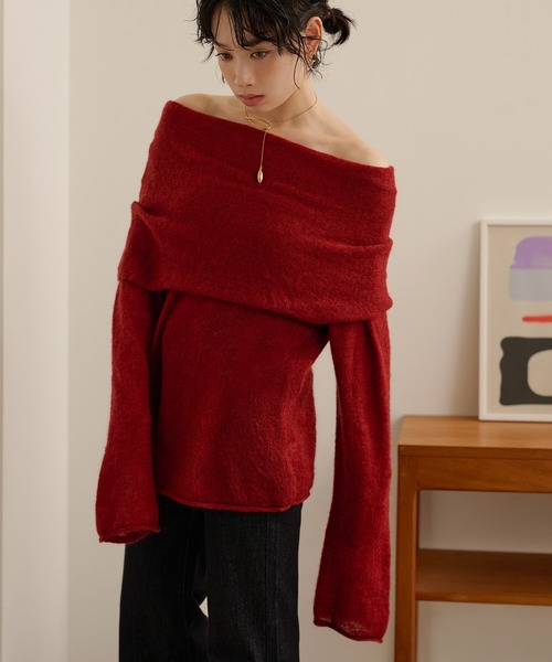 LAULEN(ローレン)の「loose nuance off shoulder knit /ルーズニュアンスオフショルニットプルオーバー(ニット/セーター・レディース・アイボリー/ブラック/レッド・FREE)」の13枚目の写真