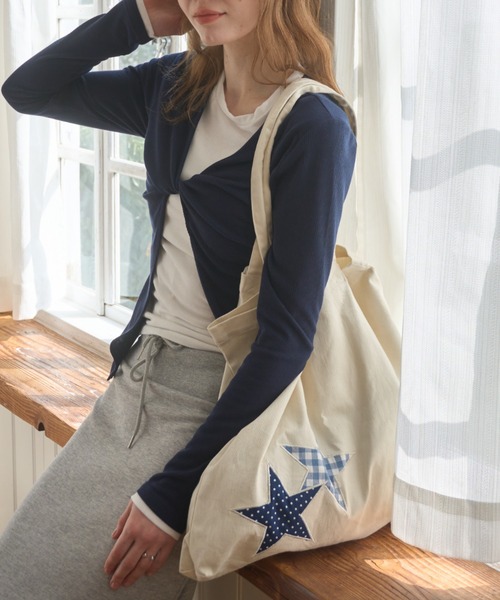Birthday room（バースデイルーム）の「パッチワークスタートートBAG/Patchwork Star Tote Bag（トートバッグ・レディース・ブラック/ネイビー/アイボリー・FREE）」の10枚目の写真