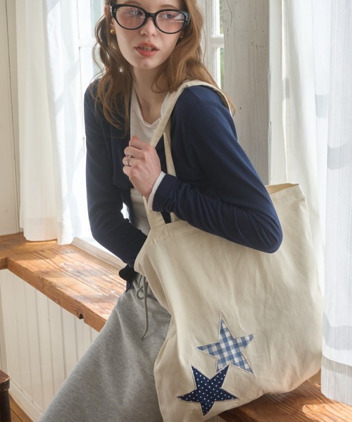 Birthday room（バースデイルーム）の「パッチワークスタートートBAG/Patchwork Star Tote Bag（トートバッグ・レディース・ブラック/ネイビー/アイボリー・FREE）」の11枚目の写真