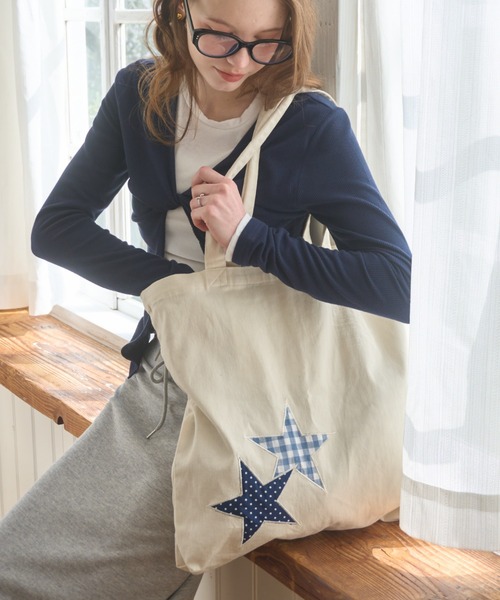 Birthday room（バースデイルーム）の「パッチワークスタートートBAG/Patchwork Star Tote Bag（トートバッグ・レディース・ブラック/ネイビー/アイボリー・FREE）」の12枚目の写真