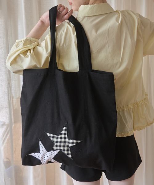 Birthday room（バースデイルーム）の「パッチワークスタートートBAG/Patchwork Star Tote Bag（トートバッグ・レディース・ブラック/ネイビー/アイボリー・FREE）」の18枚目の写真