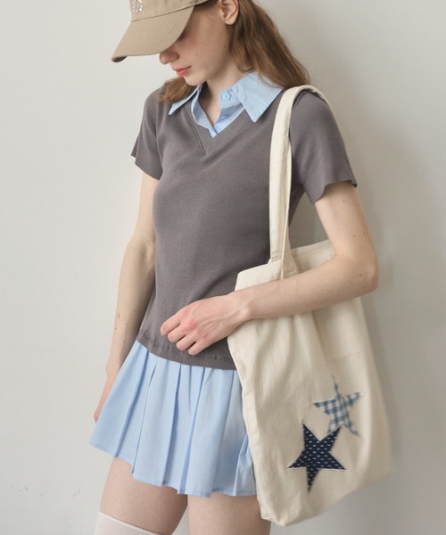 Birthday room（バースデイルーム）の「パッチワークスタートートBAG/Patchwork Star Tote Bag（トートバッグ・レディース・ブラック/ネイビー/アイボリー・FREE）」の15枚目の写真