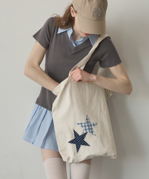 Birthday room（バースデイルーム）の「パッチワークスタートートBAG/Patchwork Star Tote Bag（トートバッグ・レディース・ブラック/ネイビー/アイボリー・FREE）」の16枚目の写真