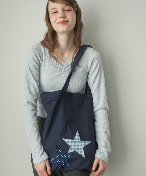 Birthday room（バースデイルーム）の「パッチワークスタートートBAG/Patchwork Star Tote Bag（トートバッグ・レディース・ブラック/ネイビー/アイボリー・FREE）」の5枚目の写真