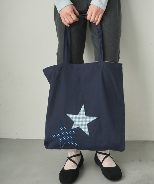 Birthday room（バースデイルーム）の「パッチワークスタートートBAG/Patchwork Star Tote Bag（トートバッグ・レディース・ブラック/ネイビー/アイボリー・FREE）」の6枚目の写真