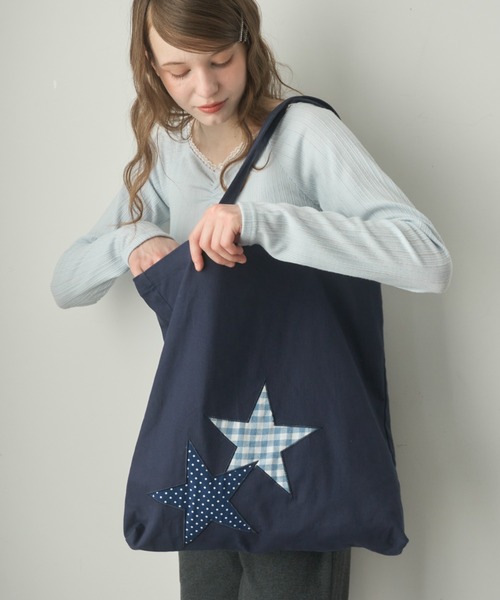 Birthday room（バースデイルーム）の「パッチワークスタートートBAG/Patchwork Star Tote Bag（トートバッグ・レディース・ブラック/ネイビー/アイボリー・FREE）」の8枚目の写真