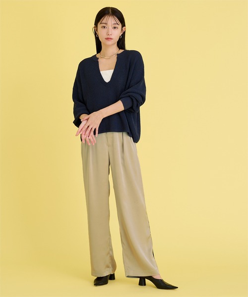 UR'S（ユアーズ）の「サテンラインワイドパンツ（その他パンツ・レディース・ブラック/ベージュ・S/M/L）」の19枚目の写真