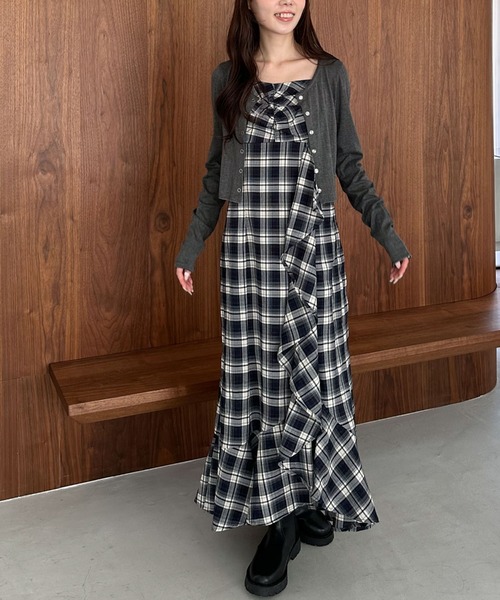 archives（アルシーヴ）の「’チェックアソートラッフルキャミワンピース’（ワンピース・レディース・ブラック/ブラウン/ネイビー・MEDIUM）」の3枚目の写真