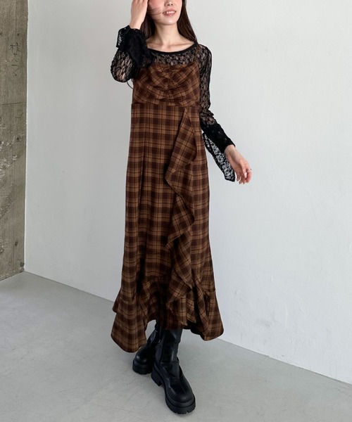 archives（アルシーヴ）の「’チェックアソートラッフルキャミワンピース’（ワンピース・レディース・ブラック/ブラウン/ネイビー・MEDIUM）」の21枚目の写真