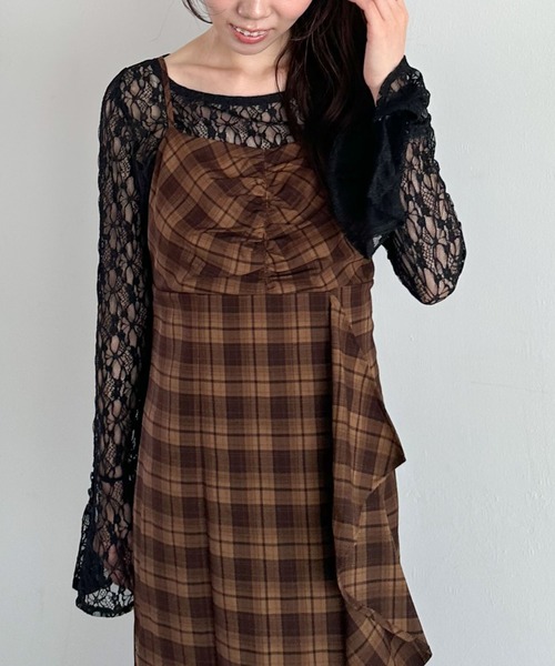 archives（アルシーヴ）の「’チェックアソートラッフルキャミワンピース’（ワンピース・レディース・ブラック/ブラウン/ネイビー・MEDIUM）」の6枚目の写真