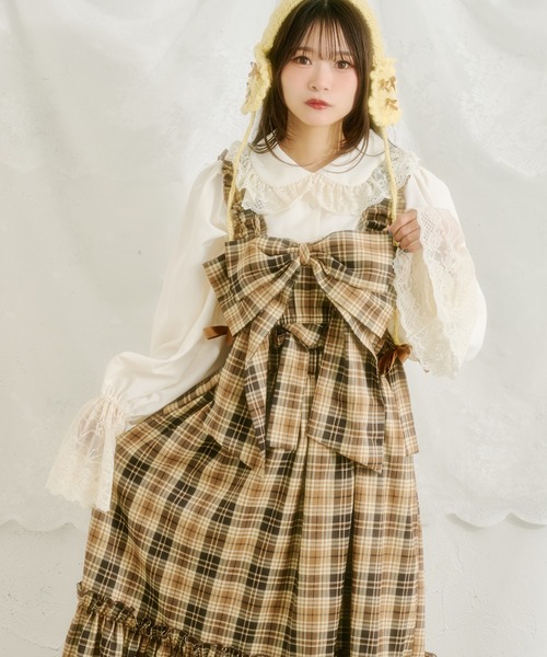 セール】【クティールとレトロ】リボンビスチェSETチェックジャンパー
