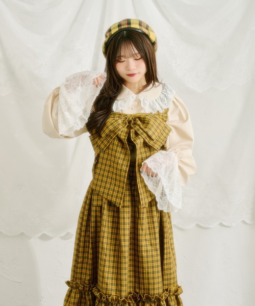 cookie　シャンソンセット セール】【クティールとレトロ】リボンビスチェSETチェックジャンパー