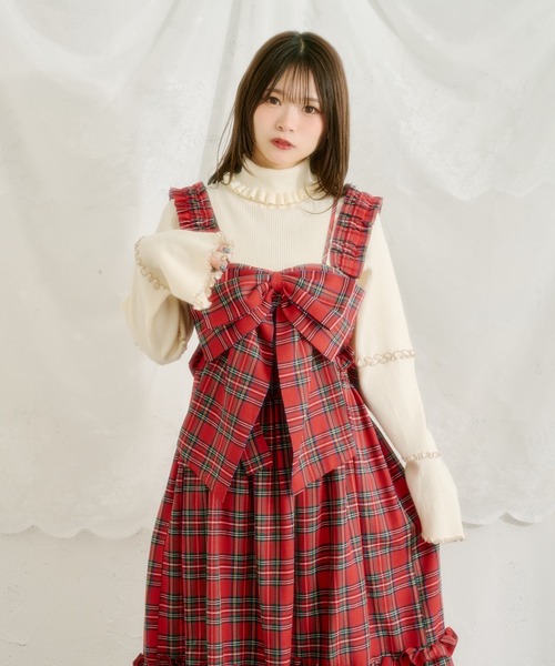 セール】【クティールとレトロ】リボンビスチェSETチェックジャンパー