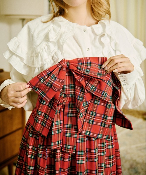 セール】【クティールとレトロ】リボンビスチェSETチェックジャンパー