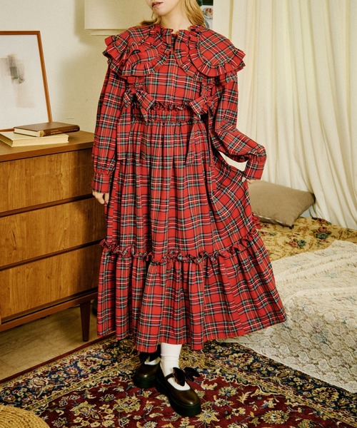 セール】【クティールとレトロ】リボンビスチェSETチェックジャンパー